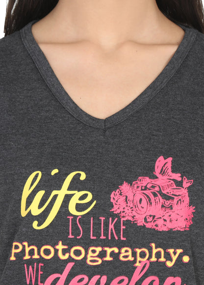 Women's Cotton V Neck Printed Half Sleeve T-Shirt
