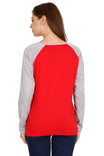 Women's Cotton Printed Raglan Full Sleeve Redgrey Color T-Shirt