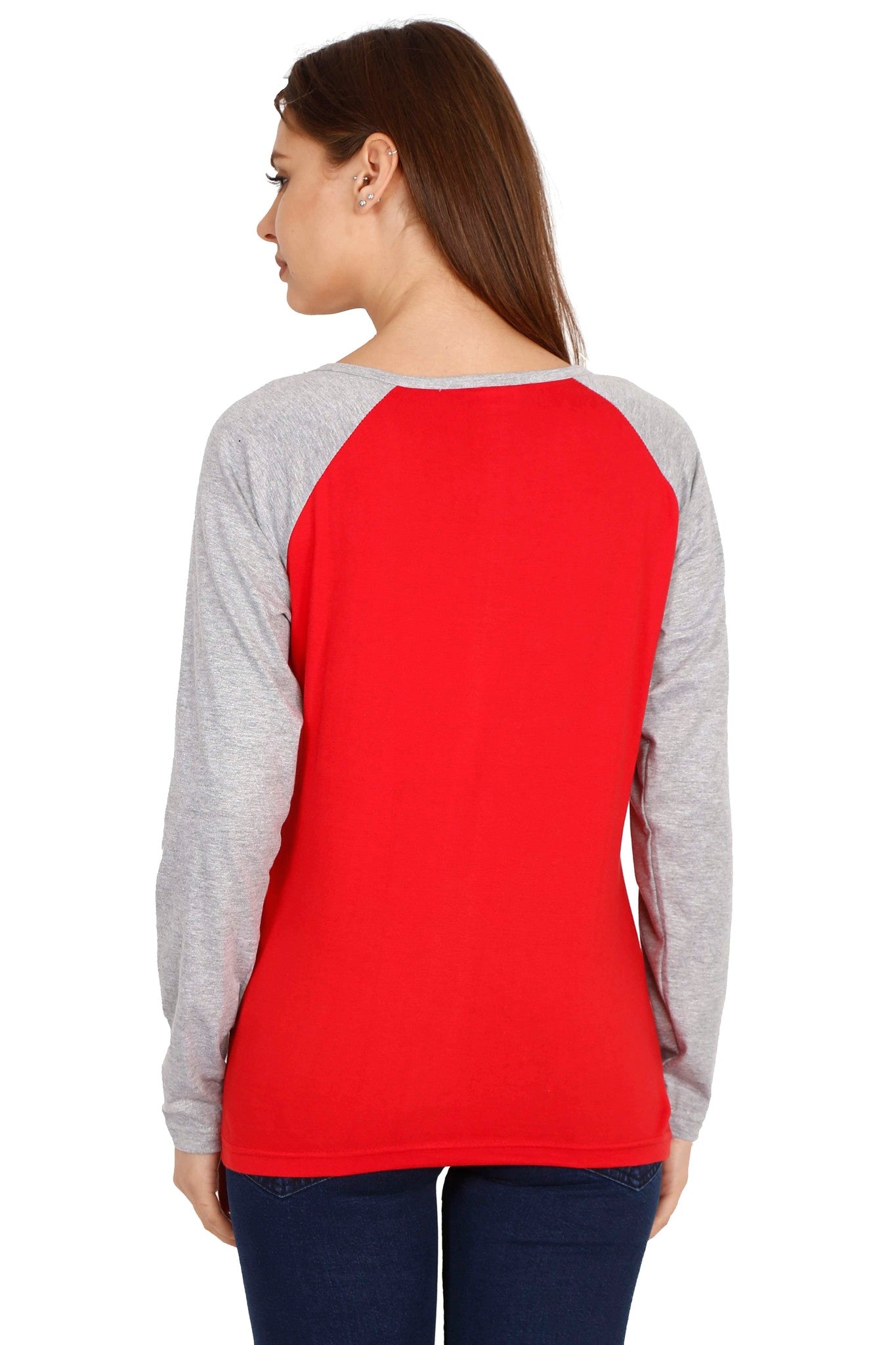 Women's Cotton Printed Raglan Full Sleeve Redgrey Color T-Shirt