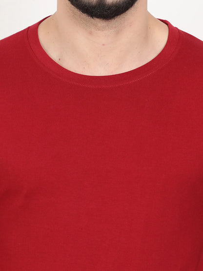 Men's Cotton Plain Round Neck Full Sleeve Maroon Color T-Shirt