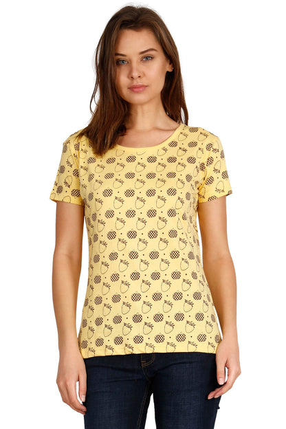 Women's Cotton Round Neck All Over Printed Half Sleeve T-Shirt