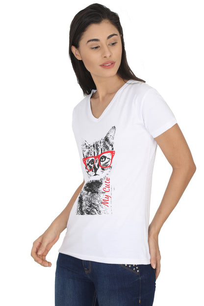 Women's Cotton V Neck Printed Half Sleeve T-Shirt