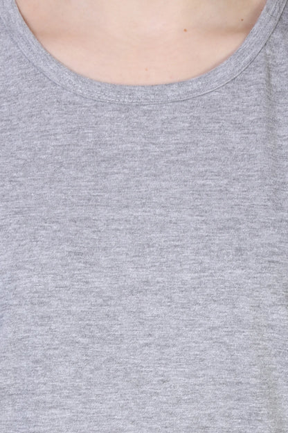 Women's Cotton Plain Round Neck Half Sleeve Grey Melange Color T-Shirt