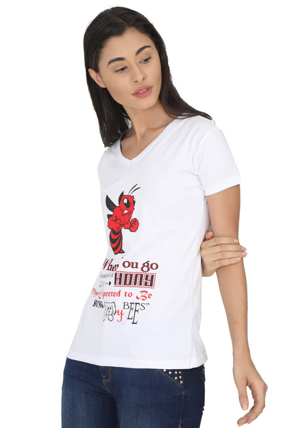 Women's Cotton V Neck Printed Half Sleeve T-Shirt