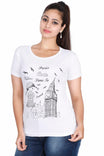 Women's Cotton Round Neck Printed Half Sleeve White Color T-Shirt