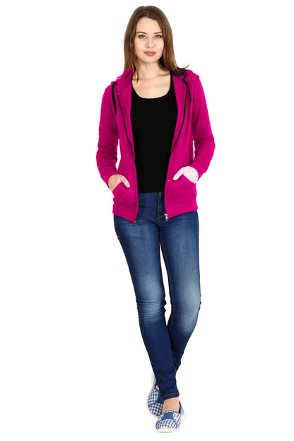 Women's Cotton Plain Full Sleeve Pink Color Hoodies/Sweatshirt