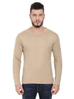 Men's Cotton Plain Round Neck Full Sleeve Biscuit Color T-Shirt