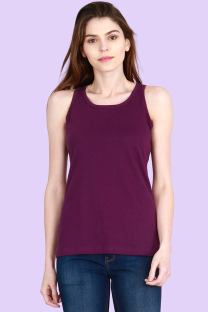 Women's Cotton Plain Sleeveless Purple Color Top