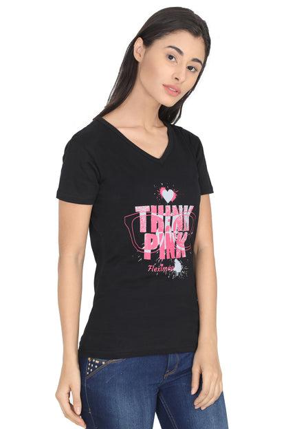Women's Cotton V Neck Printed Half Sleeve T-Shirt