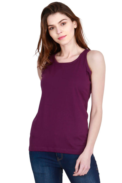 Women's Cotton Plain Sleeveless Purple Color Top