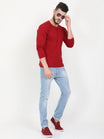 Men's Cotton Plain Round Neck Full Sleeve Maroon Color T-Shirt