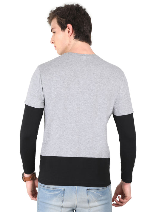 Men's Cotton Color Block Round Neck Full Sleeve T-Shirt