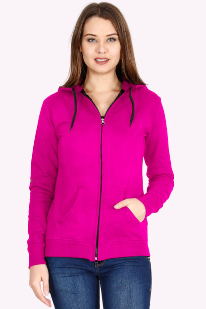 Women's Cotton Plain Full Sleeve Pink Color Hoodies/Sweatshirt