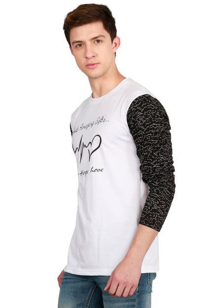 Men's Cotton Printed Round Neck Full Sleeve T-Shirt