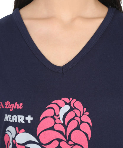 Women's Cotton V Neck Printed Half Sleeve T-Shirt