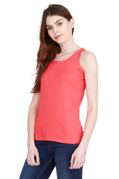 Women's Cotton Plain Sleeveless Coral Red Color Top