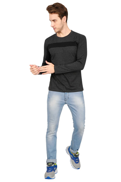 Men's Cotton Color Block Round Neck Full Sleeve T-Shirt