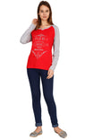 Women's Cotton Printed Raglan Full Sleeve Redgrey Color T-Shirt
