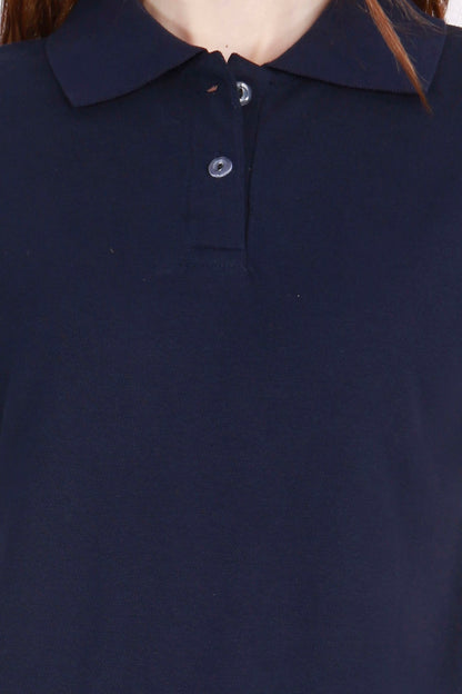 Women's Cotton Plain Polo Neck Navy Blue Color T-Shirt