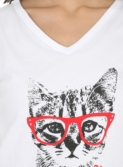 Women's Cotton V Neck Printed Half Sleeve T-Shirt