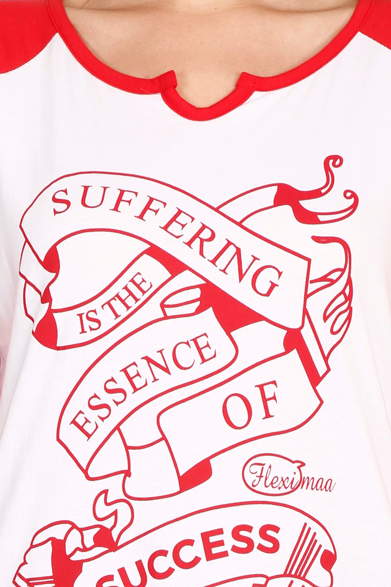 Women's Cotton Printed Raglan Full Sleeve Whitered Color T-Shirt