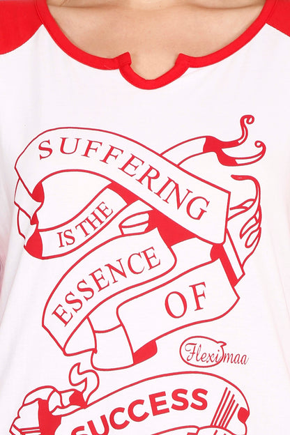 Women's Cotton Printed Raglan Full Sleeve Whitered Color T-Shirt