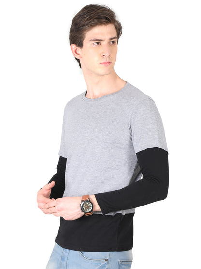 Men's Cotton Color Block Round Neck Full Sleeve T-Shirt