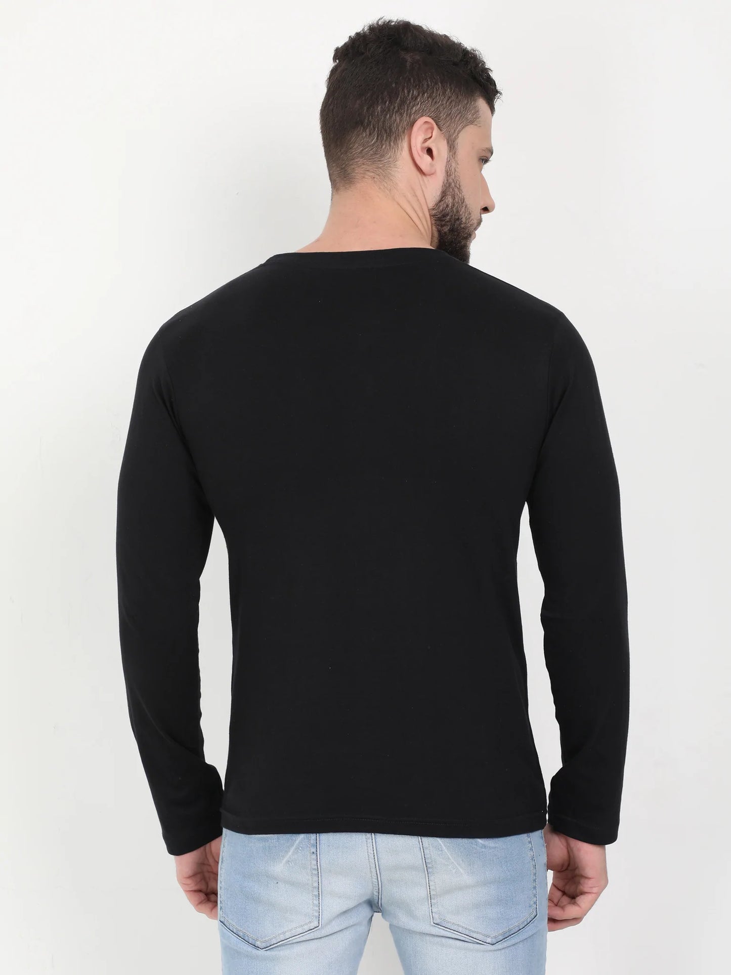 Men's Cotton Plain Round Neck Full Sleeve Black Color T-Shirt