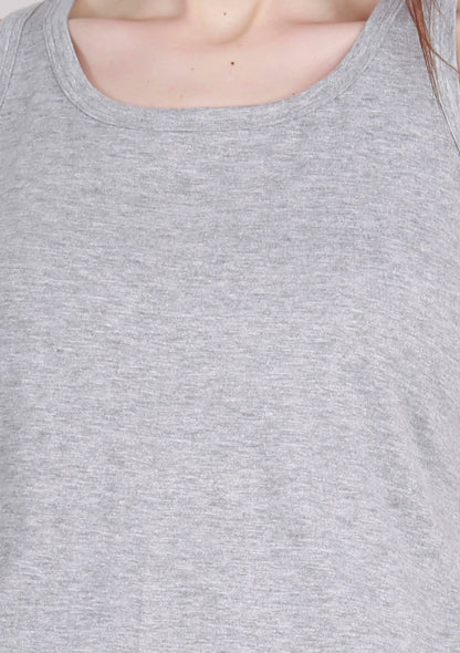 Women's Cotton Plain Sleeveless Grey Melange Color Top