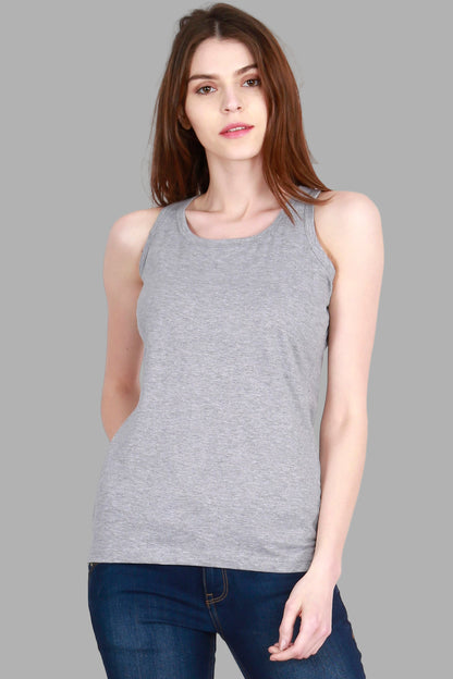 Women's Cotton Plain Sleeveless Grey Melange Color Top