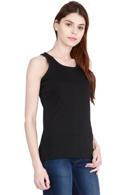 Women's Cotton Plain Sleeveless Black Color Top