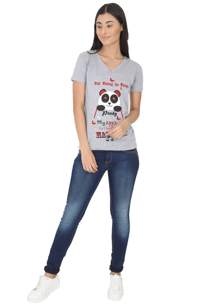 Women's Cotton V Neck Printed Half Sleeve T-Shirt