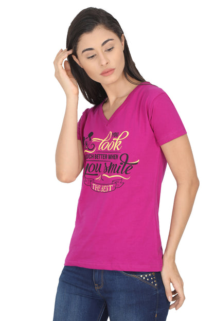 Women's Cotton V Neck Printed Half Sleeve T-Shirt