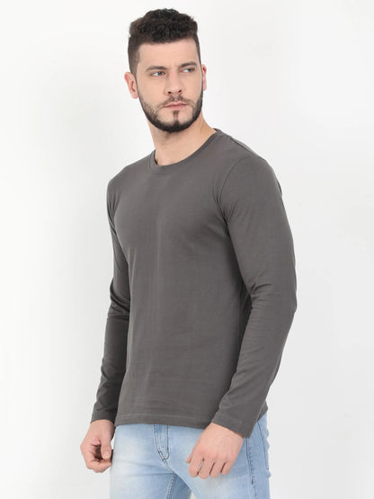 Men's Cotton Plain Round Neck Full Sleeve Steel Grey Color T-Shirt