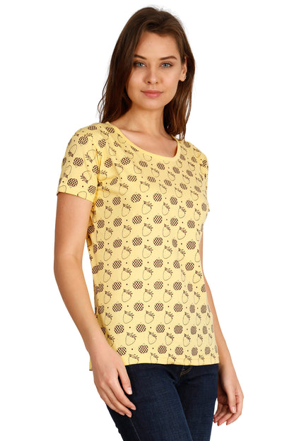 Women's Cotton Round Neck All Over Printed Half Sleeve T-Shirt