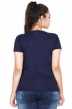 Women's Cotton Round Neck Printed Half Sleeve Navy Blue Color T-Shirt