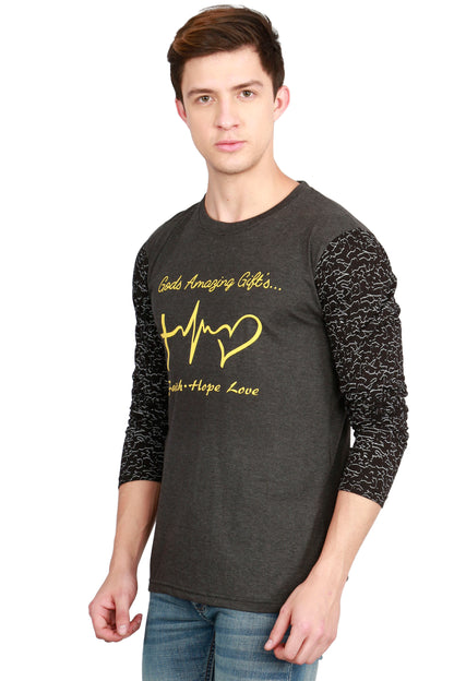 Men's Cotton Printed Round Neck Full Sleeve T-Shirt