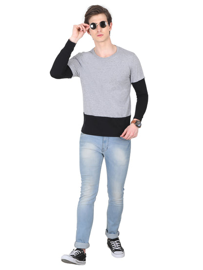 Men's Cotton Color Block Round Neck Full Sleeve T-Shirt