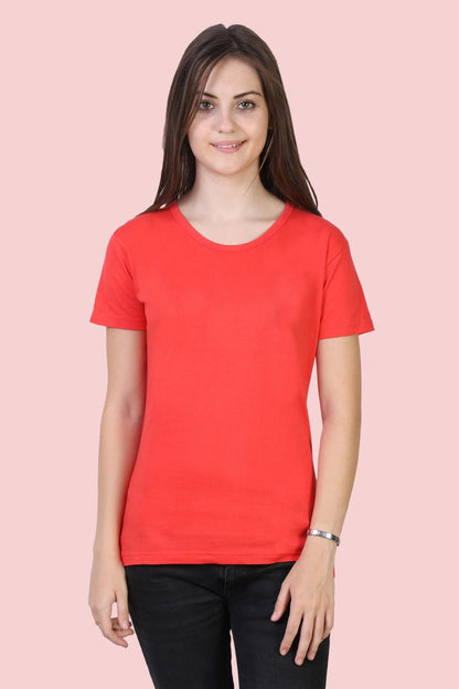 Women's Cotton Plain Round Neck Half Sleeve Coral Red Color T-Shirt