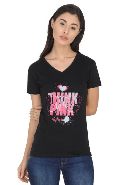 Women's Cotton V Neck Printed Half Sleeve T-Shirt
