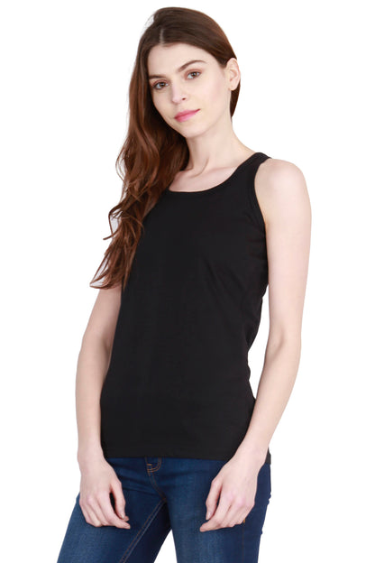 Women's Cotton Plain Sleeveless Black Color Top