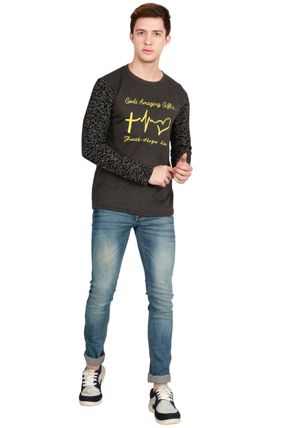 Men's Cotton Printed Round Neck Full Sleeve T-Shirt
