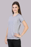 Women's Cotton Plain Round Neck Half Sleeve Grey Melange Color T-Shirt