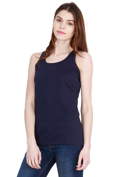 Women's Cotton Plain Sleeveless Navy Blue Color Top