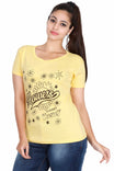 Women's Cotton Round Neck Printed Half Sleeve Yellow Color T-Shirt