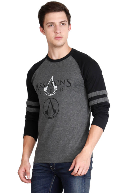 Men's Cotton Printed Color Block Raglan Full Sleeve T-Shirt
