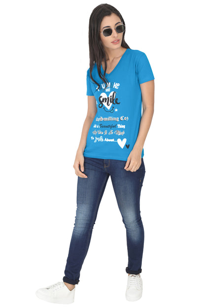Women's Cotton V Neck Printed Half Sleeve T-Shirt