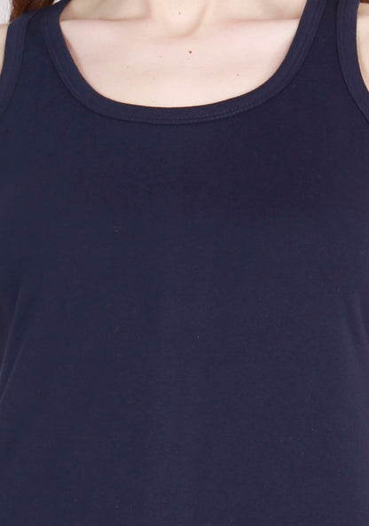 Women's Cotton Plain Sleeveless Navy Blue Color Top
