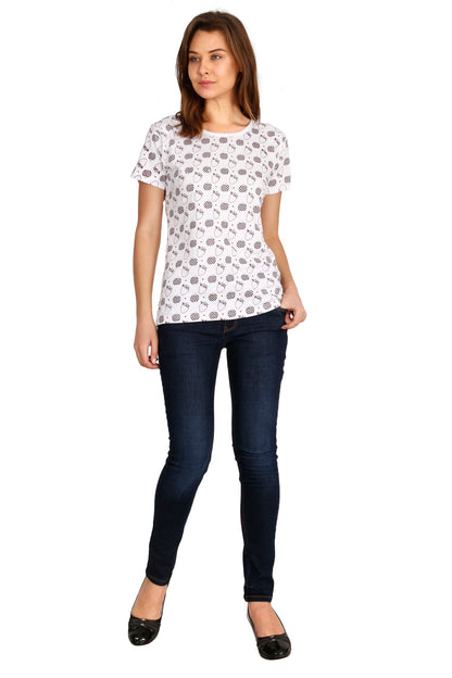 Women's Cotton Round Neck All Over Printed Half Sleeve T-Shirt