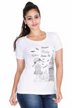 Women's Cotton Round Neck Printed Half Sleeve White Color T-Shirt